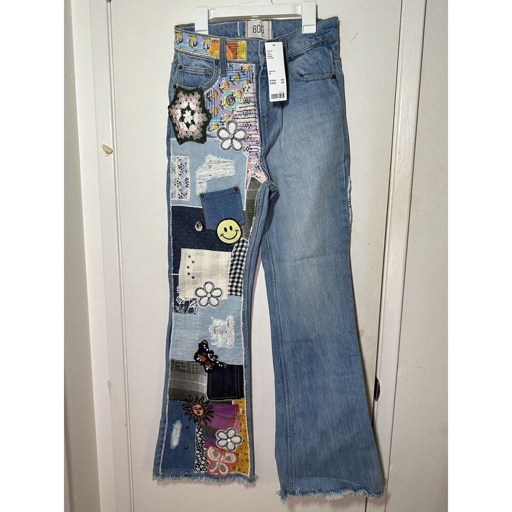 BDG URBAN OUTFITTERS WOMEN'S PATCHWORK STUDS FLARE JEANS SIZE 24 NEW! $129